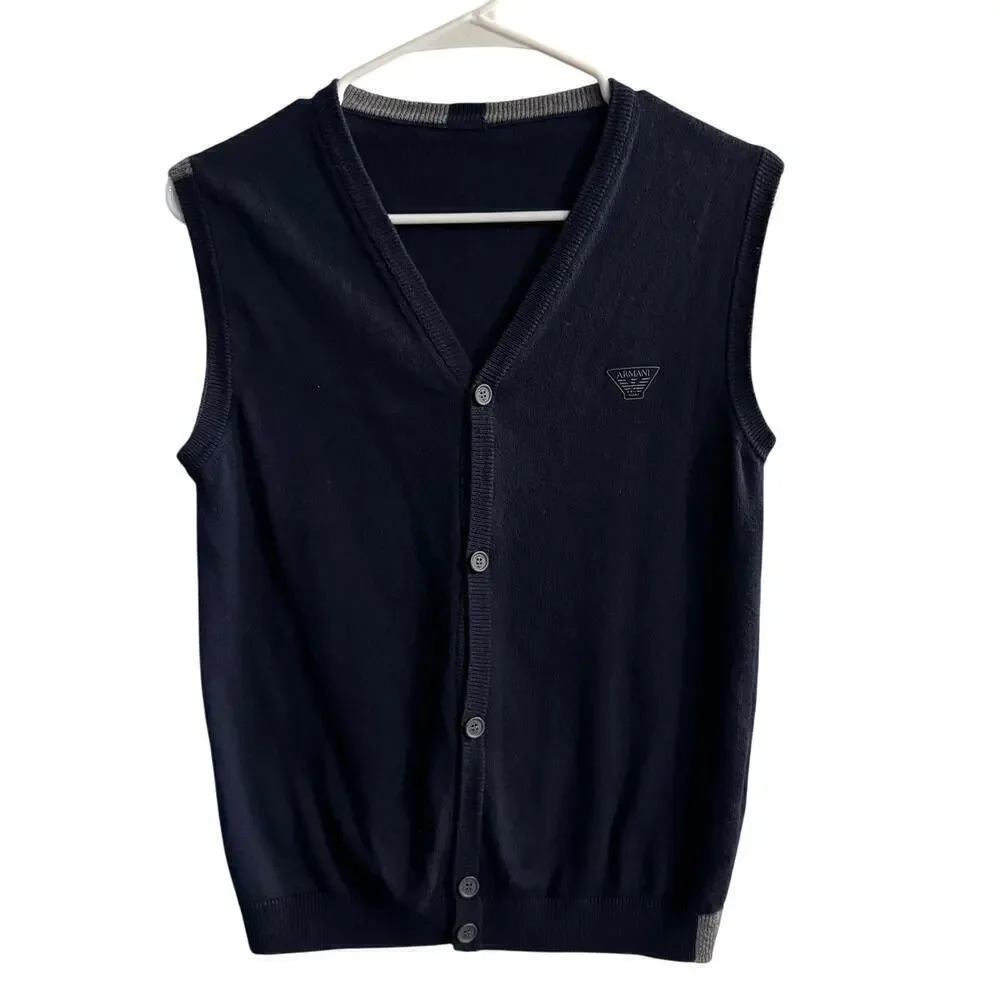 Emporio Giorgio Armani Blue Men’s V-neck Knit Vest Gilet Classic Old Money XS
